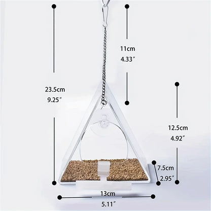 Window Bird Feeder Ultra-Strong Suction Cup, and Weather-Resistant Design for Garden Yard Patio Triangle Acrylic Bird Feeder