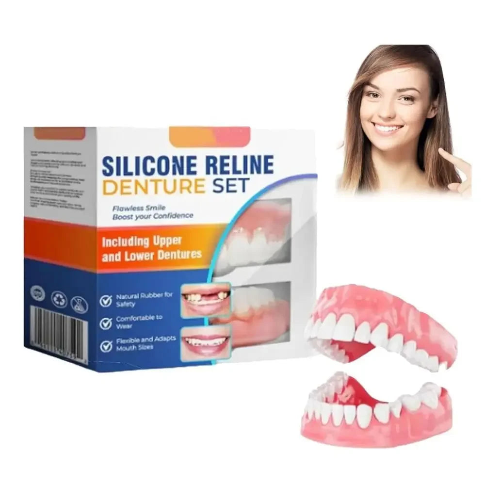 Flexible Silicone Dental Liner Kit, Soft Comfort Upper Lower Denture Set, Practical Easy Wear Braces for Daily Use