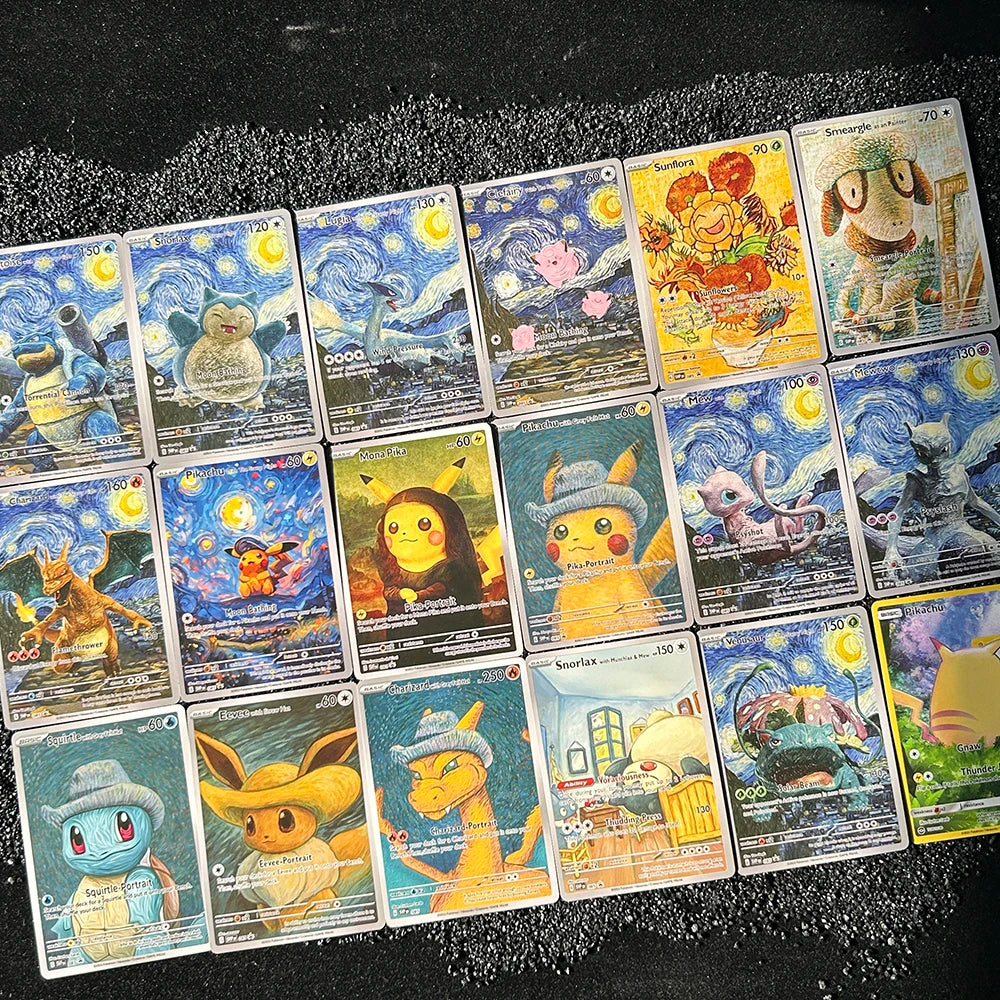 18pcs /setDIY PTCG 2023 SVP EN VAN GOGH PICHU GREY FELT HAT MEWTWO Charizard Self Made Single Card Classic Game Anime Cards Gift