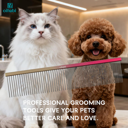 Oitabi Pet Comb Stainless Steel Long Teeth Comb for Dogs & Cats Pet Hair Comb for Home Grooming Kit Removes Knots Mats & Tangles