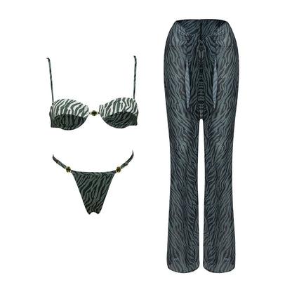 2026 New High Quality Elegant One Piece Swimsuit And Skirt Print Deep-V Lace-up Women Bikini Set Swimwear Party Bathing Suit