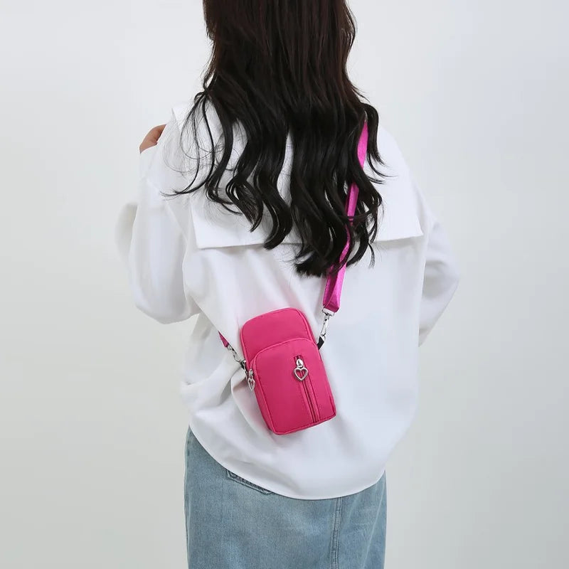 Waterproof Mobile Phone Bag Women's Mini Oxford Crossbody Bag Daily Multi-layer Zipper Purse Casual Outdoor Travel Nylon Bag