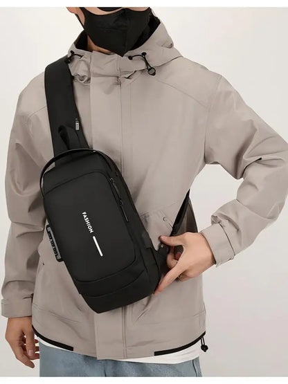 Homefish New Men's Anti Theft Chest Pack with USB Charging for Short Distance School Gym
