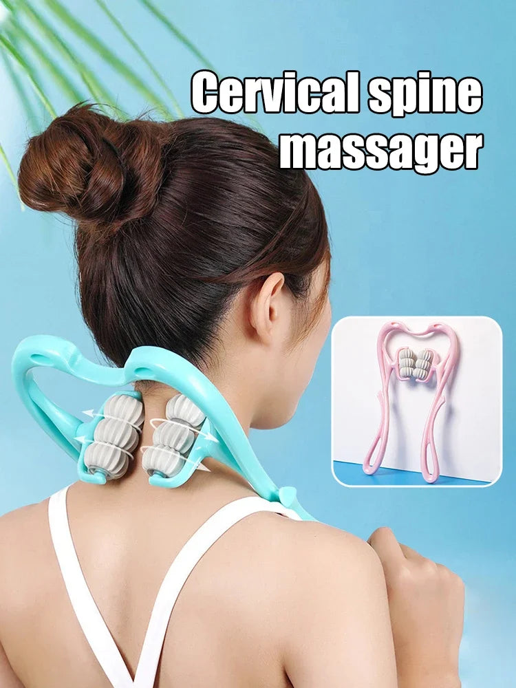 Multifunctional Cervical Neck Massager Manual Clamp with 6 Kneading Balls for Shoulder Back Relaxation