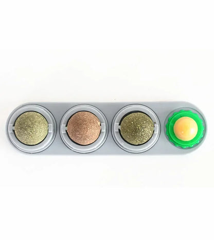 4 in 1 Rotating Catnip Silver Vine Ball Teeth Cleaning Acne Prevention Digestive Health Wall Stick on Toy Edible Safe Material