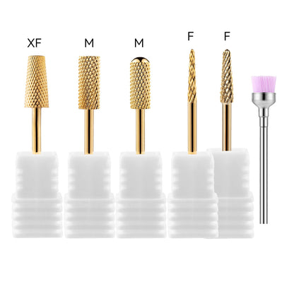 5 In 1 Tungsten Carbid Nail Drill Bits Milling Cutter For Remove Nail Polish UV Gel Tapered Safety End Cut Manicure Tools Golden