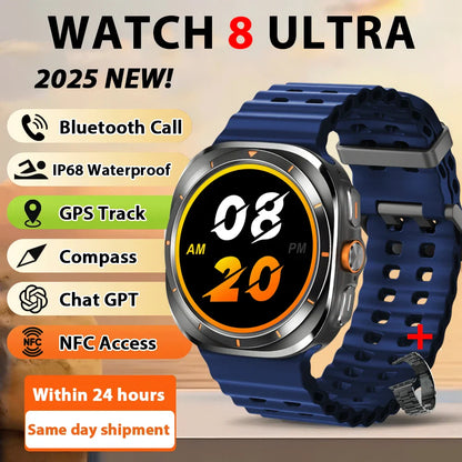 Smart Watch 8 Ultra 2025 Color Matching GPS Compass Smart Watch BT call NFC IP68 Waterproof 4GB Health monitoring Reduction 100%