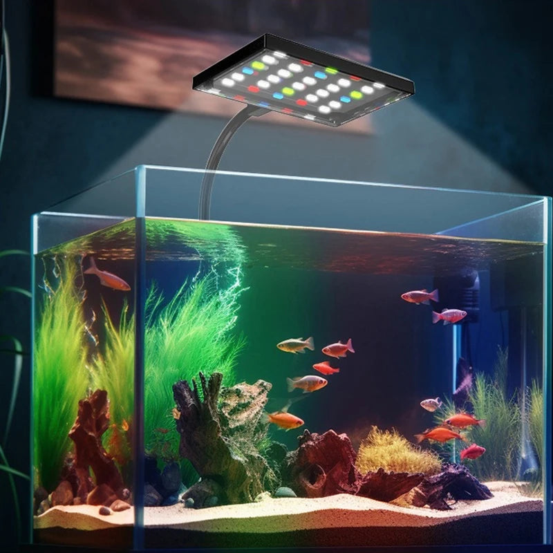USB Aquarium LED Light Full Spectrum Aquatic Plant Grow Lamp Fish Tank Adjustable Brightness Dimmable Timed 360° Rotatable Light
