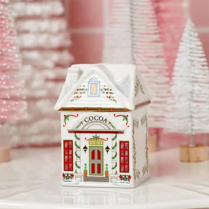 Holiday Village Spice House Set, Mini Christmas Gingerbread Houses Jars, Festive Decor Kitchen Countertop Christmas Candle