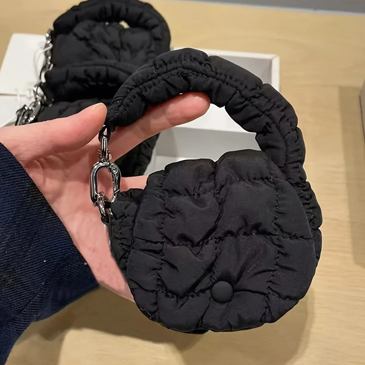 Mini Bag Edgy Black Mini Cloud Waist Pack Lightweight Solid Secure Button Closure with Decorative Coin Purse and Headphone Bag