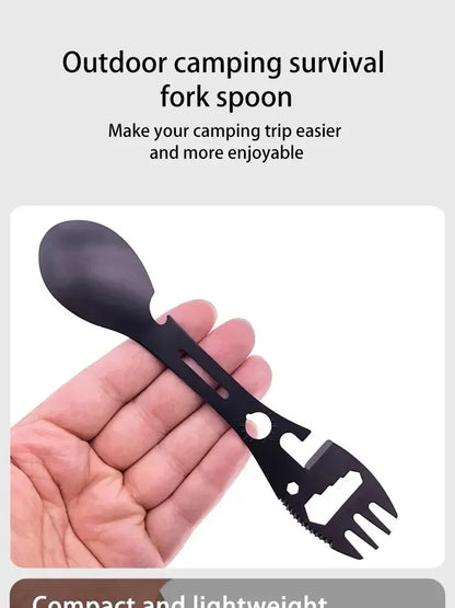 Camping Utensils Set Stainless Steel Outdoor Survival Gear 5 in 1 Tableware Travel Hiking Cutlery Fork Spoon Opener