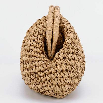Women Straw Woven Bag Chain Strap Straw Clutch Purse Large Capacity Stylish Crossbody Bag Solid Color for Summer Beach