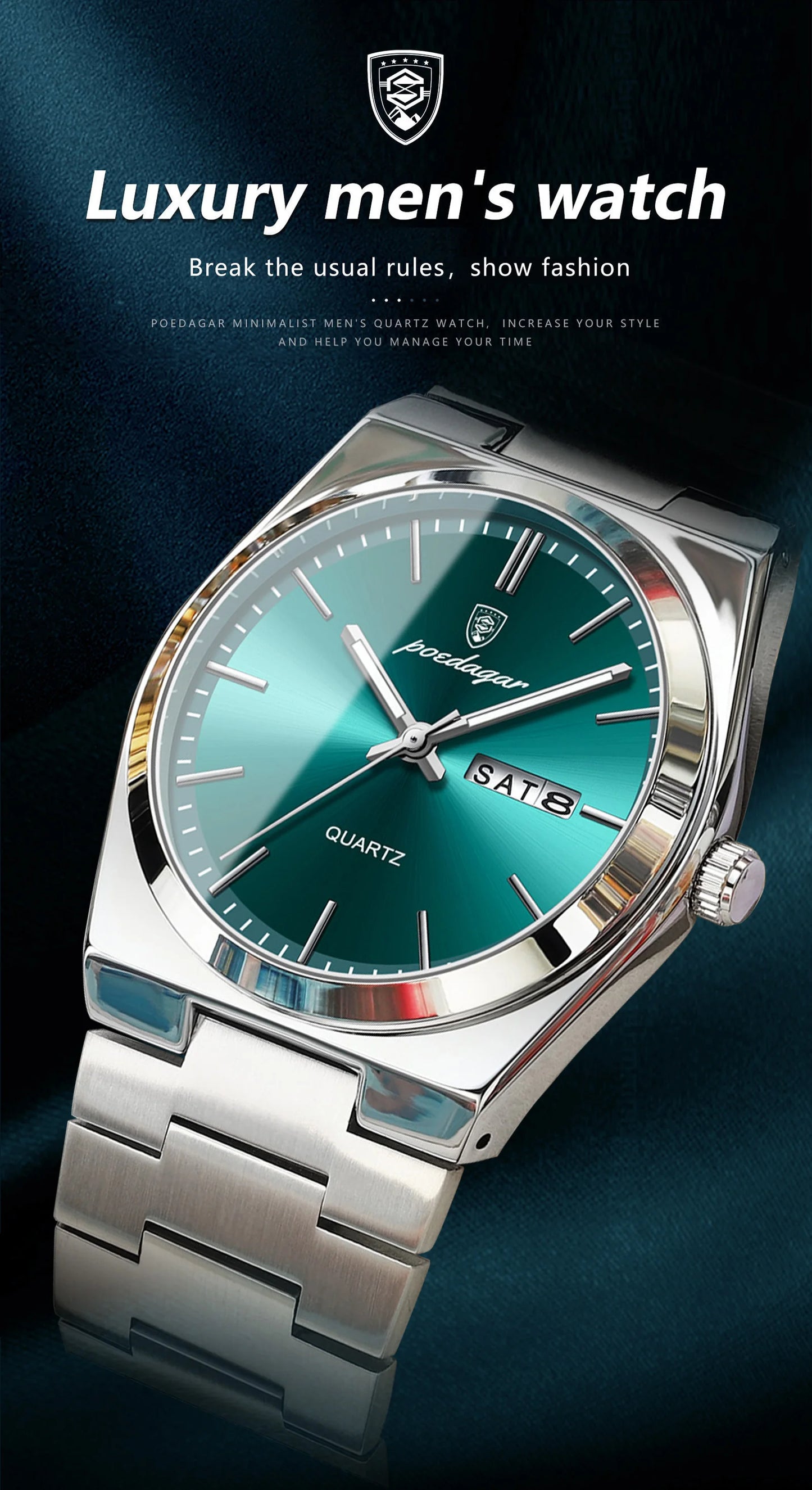 POEDAGAR Exquisite Business Men Watch Stainless Steel Waterproof Luminous Man Wristwatch Date Week Classic Men's Quartz Watches