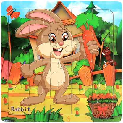 20piece Wooden Puzzle Cartoon Animals Car Letter Number Pattern Jigsaw Puzzles Game Kids Educational Learning Toys for Children