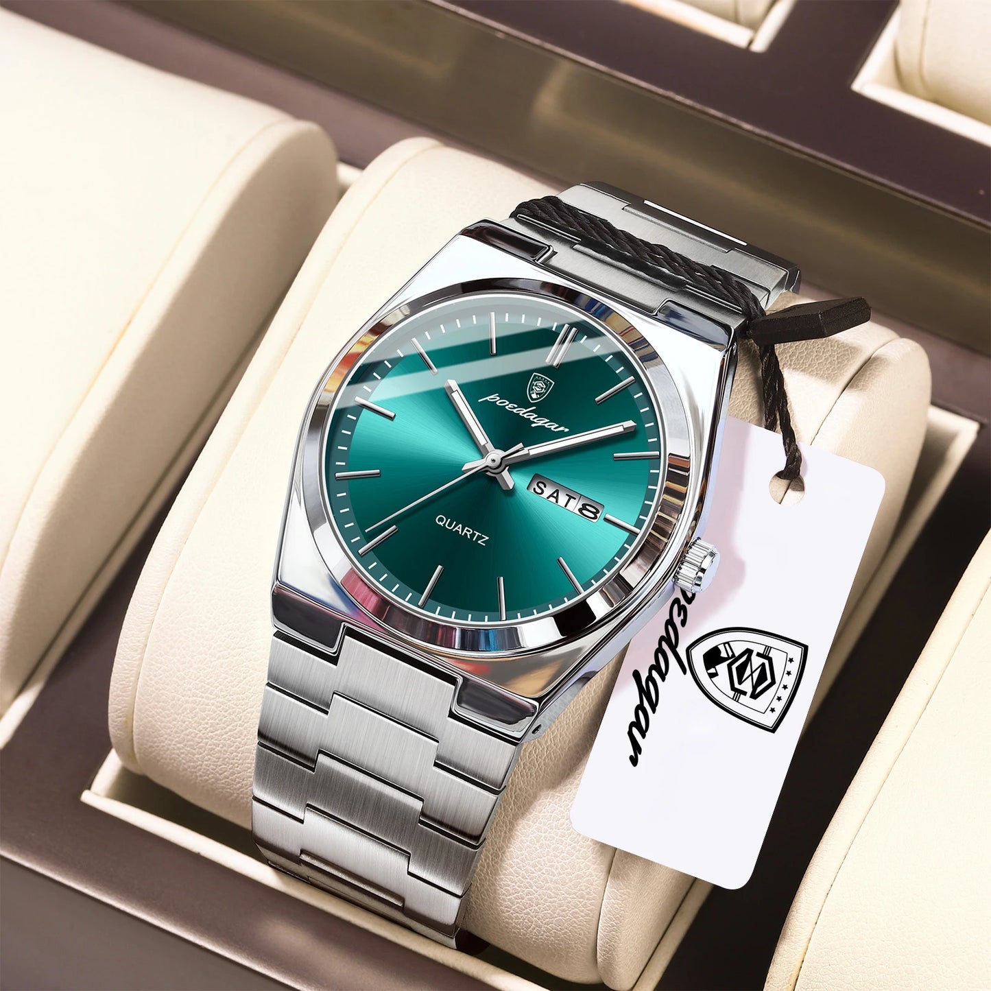 POEDAGAR Exquisite Business Men Watch Stainless Steel Waterproof Luminous Man Wristwatch Date Week Classic Men's Quartz Watches