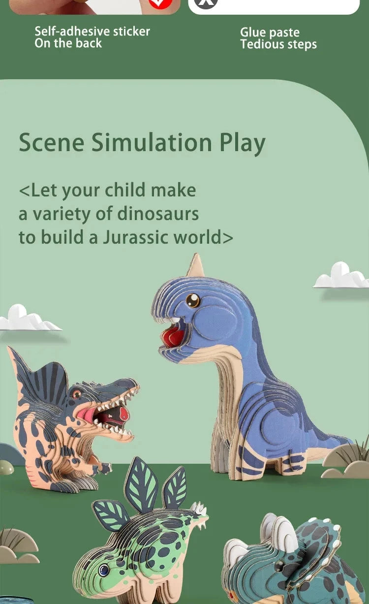 3D Jigsaw Puzzles for Kids Jurassic World Dinosaur Educational Toys Paper Animal Puzzle Cartoon Model Toys Children's Day Gift