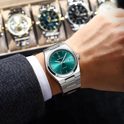 POEDAGAR Exquisite Business Men Watch Stainless Steel Waterproof Luminous Man Wristwatch Date Week Classic Men's Quartz Watches