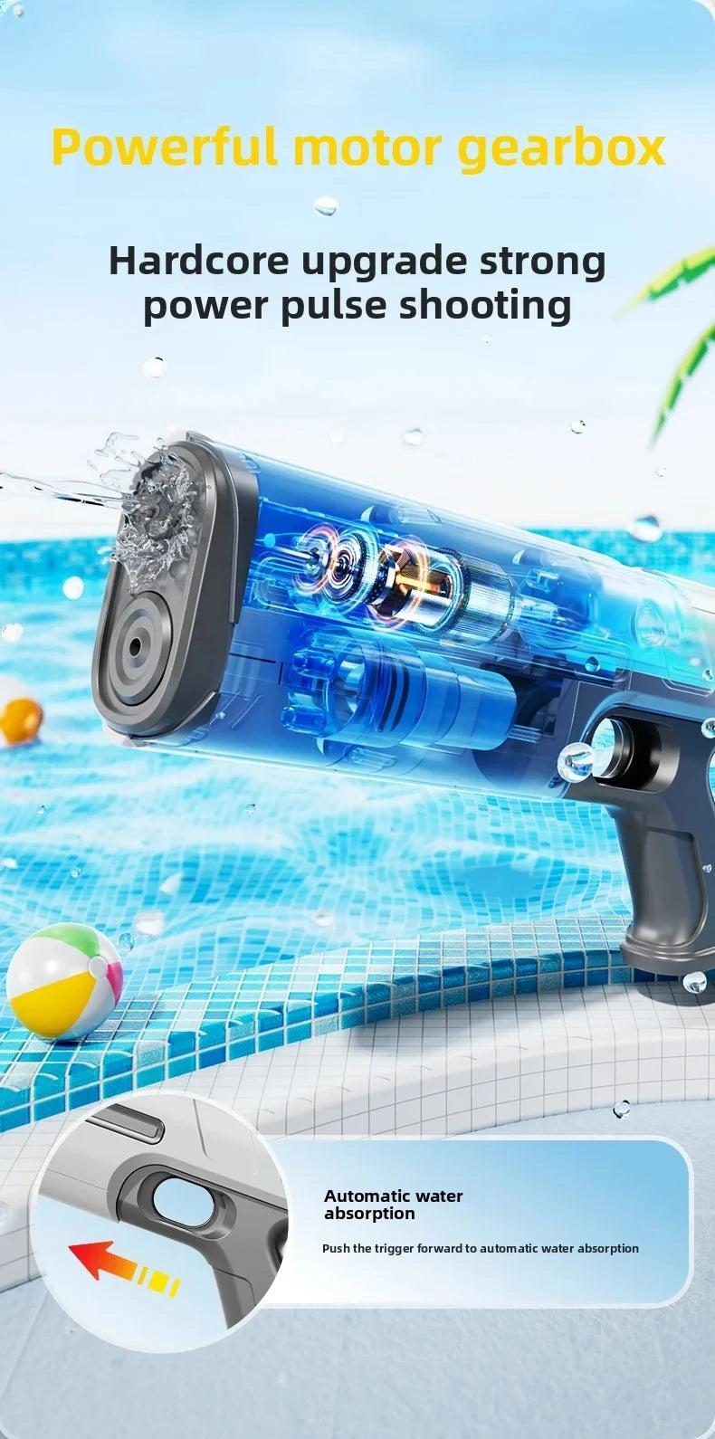Electric Water Gun Toy for Adults Powerful Automatic Suction Water Blaster Summer Gift Beach Pool Garden Game Outdoor Fun Toy