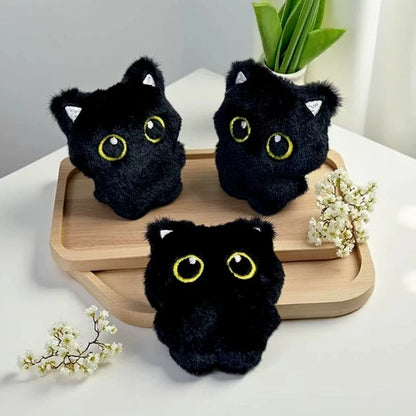 New Kawaii Big Eyes Cat Plush Doll With Scarf Black Cat Keychain Bag Pendant Cartoon Kitten Ornament Festival Gift For Friends