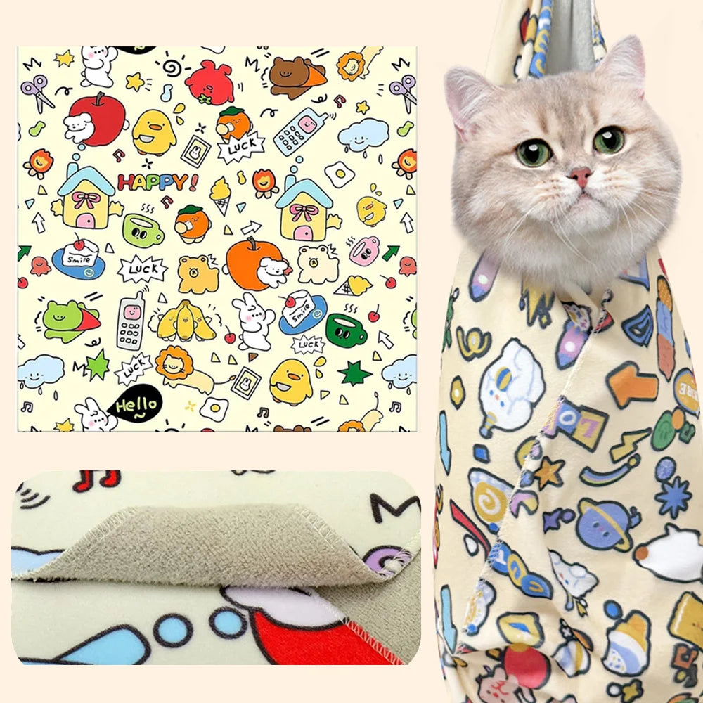 Cat Grooming Wrap Self-Adherent Cat Restraint Wrap Anti-Scratch Cat Swaddle Burrito Wrap for Nail Trimming Cat Grooming Supplies