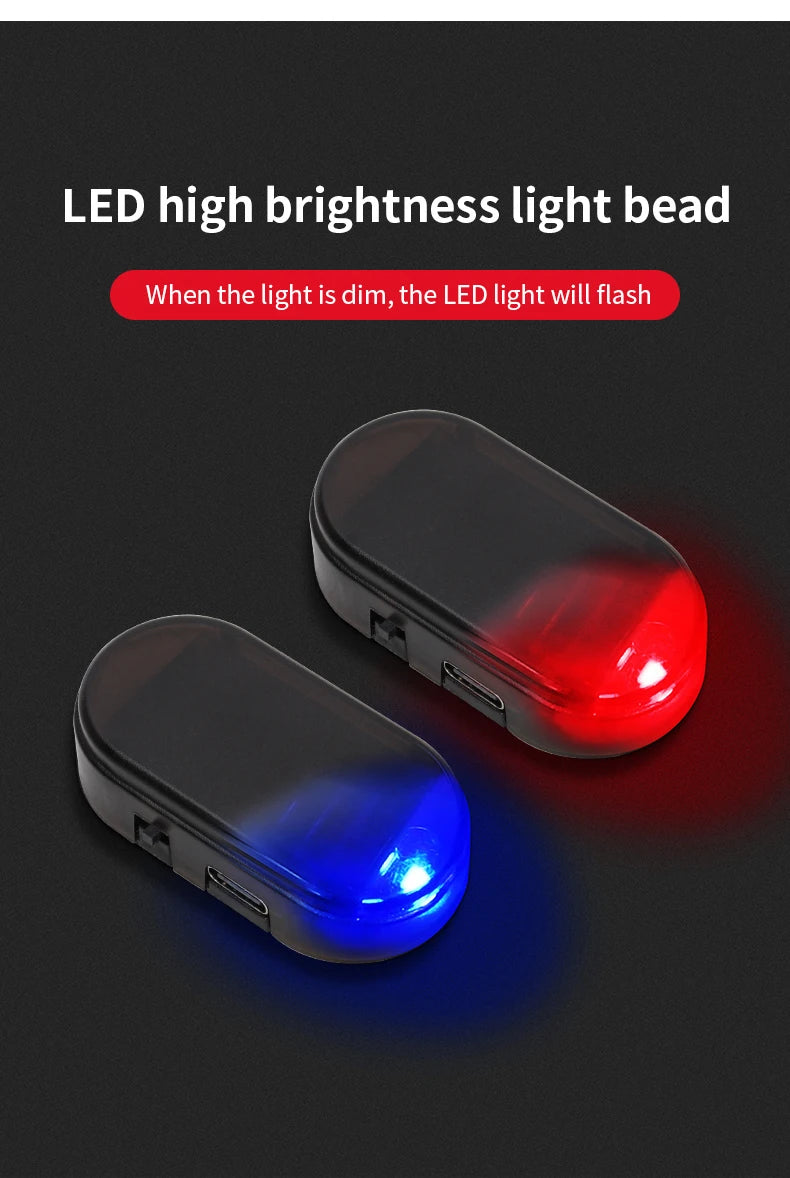 1pc Car Fake Security Light Solar Powered Simulated Dummy Alarm Wireless Warning Anti-Theft Caution Lamp LED Flashing Lights