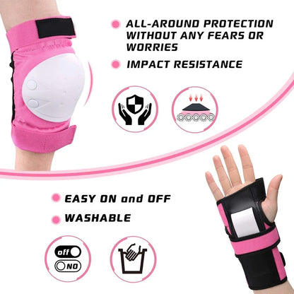 Kids/Adults Knee Elbow Pads Wrist Guards, Protective Gear Set for Roller Skates, Cycling, BMX, Skateboard, Scooter Riding Sports