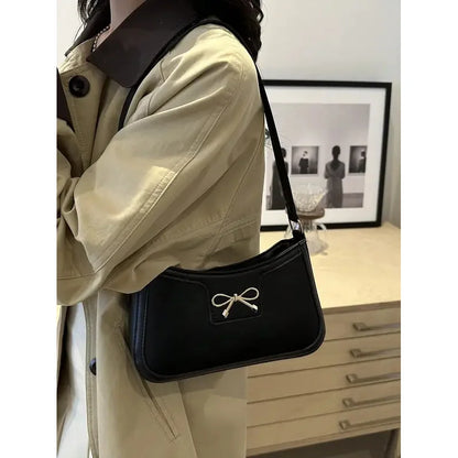 New Autumn Winter Women Shoulder Bag Korean Fashion Crossbody Bag for Commuting Under Arm Bag with Bow Decoration