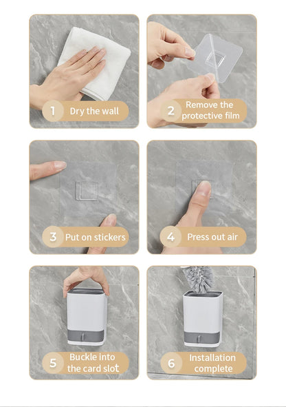 WORTHBUY Long Handle Plastic Toilet Brush With Drain Base Punch-Free Wall Mounted WC Toilet Cleaning Brush Bathroom Accessories