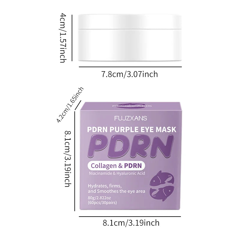 PDRN Eye Mask 60 Patches 30 Pairs, Niacinamide Collagen Under Eye Patches for Dark Circles Puffiness, Brightening Hydrating Skin