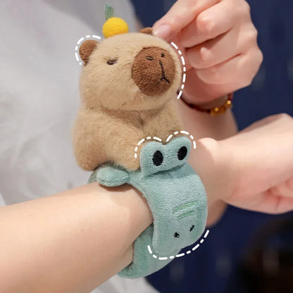 Capybara Slap Snap Wrap Capibara Plushie Wristband Bracelet Kawaii Cute Dog Cat Plush Toy Hand Ring Creative Funny Gift