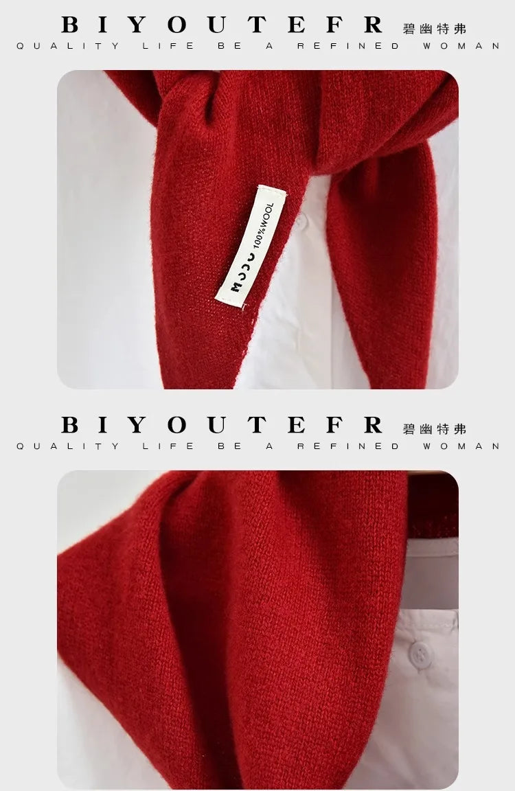 100% Australian Wool Knitted Triangle Scarf Shawl Women's Autumn  Winter Warm Neck Protection Scarf Decorative  Small Scarf
