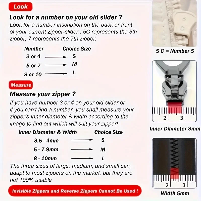 Quick Detachable Zipper Repair Kit,  suitable for various sizes of zippers on clothing, luggage, backpacks, and other equipment