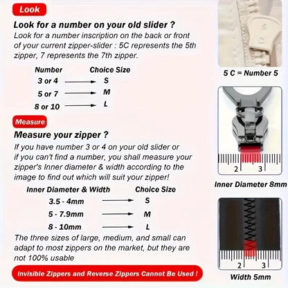 Quick Detachable Zipper Repair Kit,  suitable for various sizes of zippers on clothing, luggage, backpacks, and other equipment