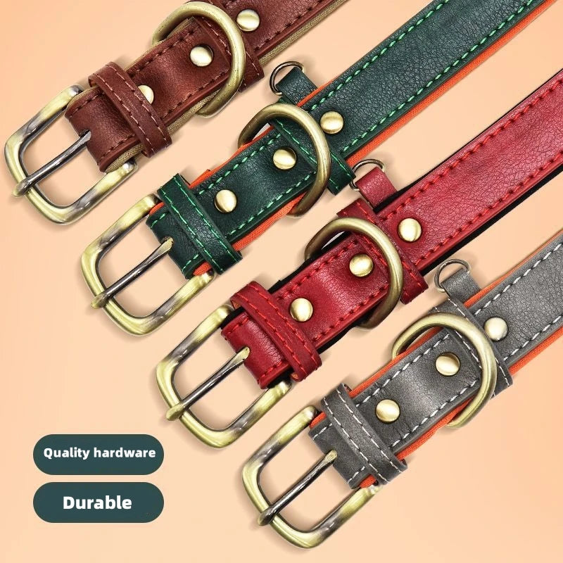 Customizable Leather Dog Collars Personalized Engraved Nameplate, Soft Padded Collar with Custom ID Tag, Adjustable for All Pet