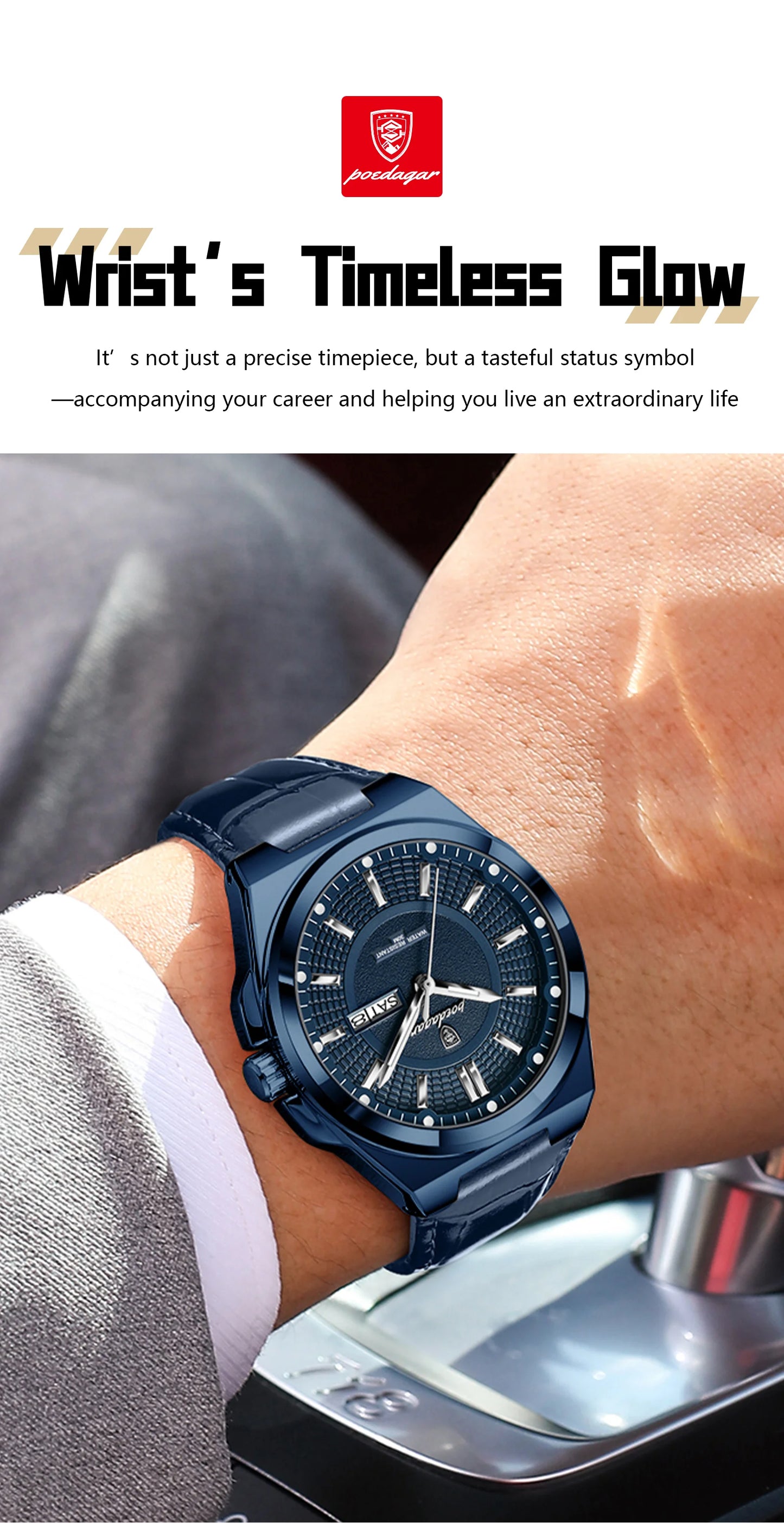 POEDAGAR Fashion Brand Man Wristwatch Waterproof Luminous Date Week Quartz Luxury Men's Watches Leather Business Men Watch Reloj
