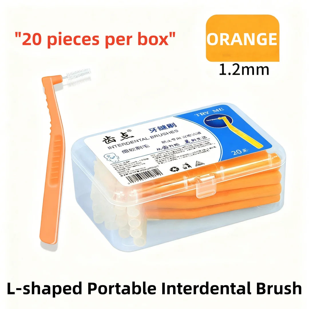 20 Pieces Boxed L-shaped Interdental Brushes for Orthodontics, Soft Bristle Interdental Cleaners, Interdental Brushes