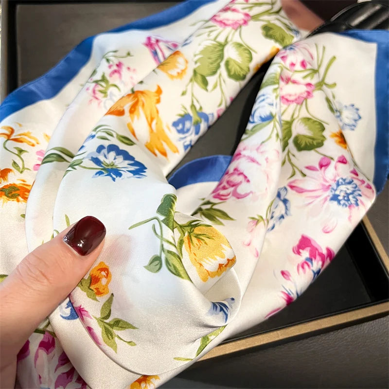 70cm Silk Feeling Square Scarf Women Satin Bandana Print Scarves Head Band Fashion Lady Hair Shawl Wrap Female Neckerchief Hijab
