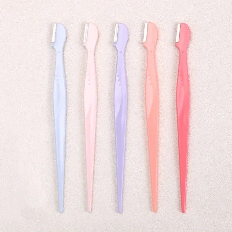 Karsyngirl 2/3/5Pcs Straight Handle Round Head Eyebrow Trimmer Beauty Tools Beginner Anti-scratch Eyebrow Trimmer Eyebrow Razor
