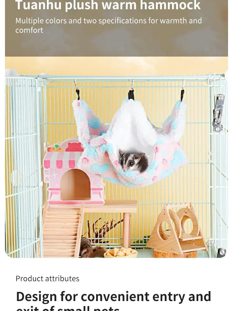 Hamster Hammock Small Pet Hanging Bed Double Warm Thickened Honeybug Flying Squirrel Guinea Pig Hammock Pet Cage Accessories