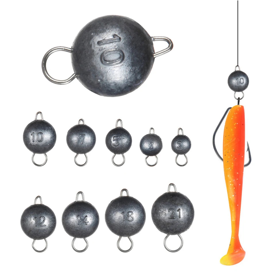 5pcs 2g-18g Fishing Weight Sinker Jig Head Deep Water Bullet Weight with Swivel Round Ball Sinkers Fishing Tackle Accessories