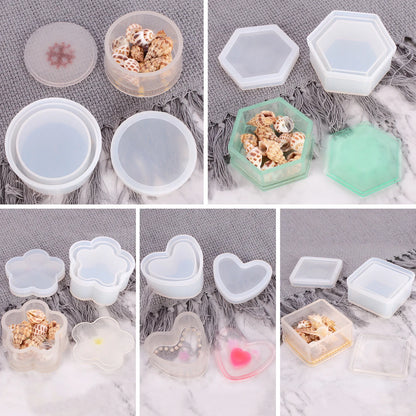 DIY Silicone Jewelry Box Mold Heart Hexagon Flower Storage Boxs Molds with Lid Epoxy Resin Mould Casting Crafting Macking Tool