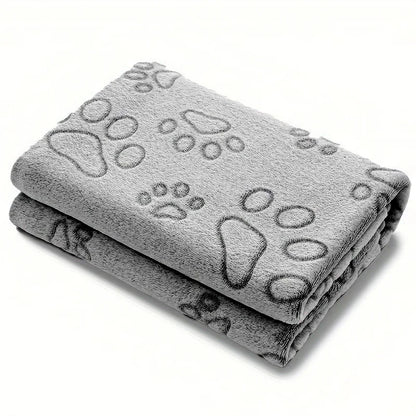 Cozy Plush Dog Paw Print Blanket - Soft Flannel Pet Bed Mat for Cats & Small to Medium Dogs, 3 Sizes, Machine Washable All-Seaso