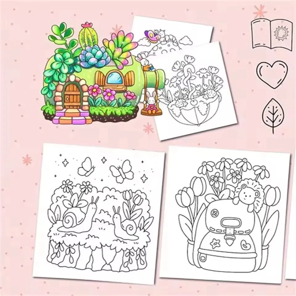 TINY GARDENS Coloring Book for Adults - Bold & Easy Cute Patterns, Relaxing Drawing Gift for Birthday & Party