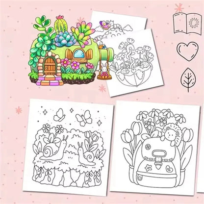 TINY GARDENS Coloring Book for Adults - Bold & Easy Cute Patterns, Relaxing Drawing Gift for Birthday & Party