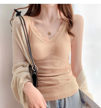 Thermo Thick Slimming Undershirt Thermal Underwear Inner Vest For Women Warm Winter Sexy Lace Sleeveless Tank Tops Padded Bra