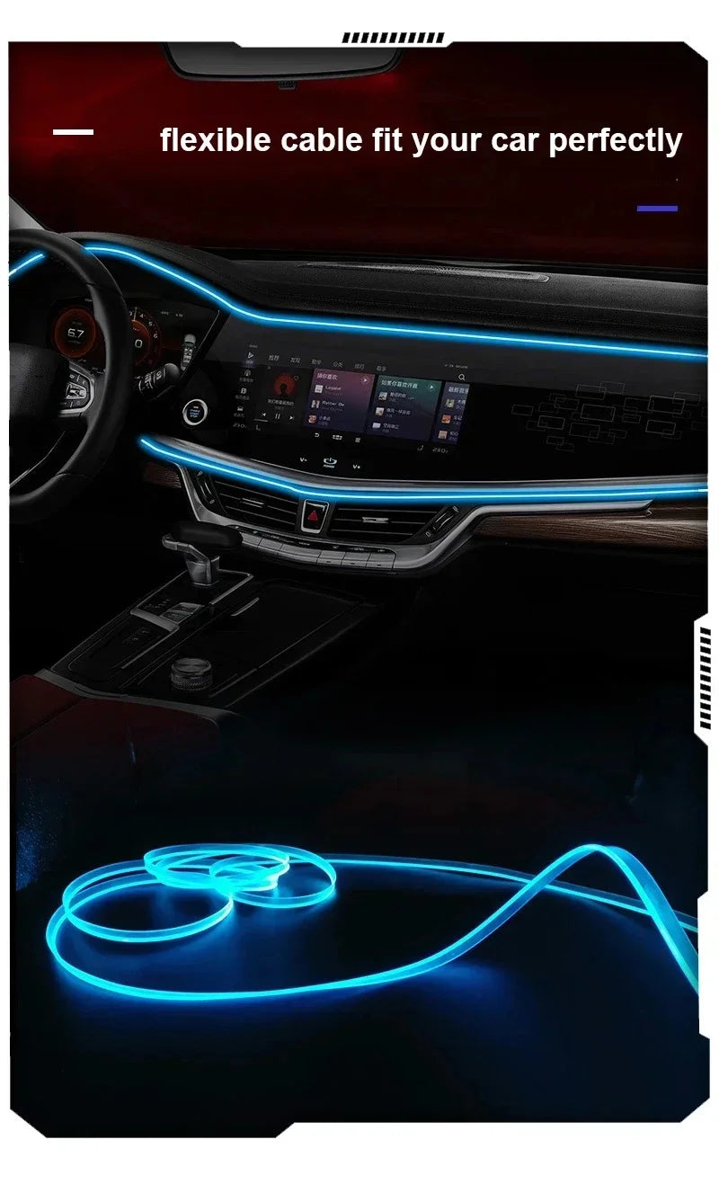 2/3/4/5M Car Interior RGB Atmosphere Light Ambient LED Light Strip USB Fiber Optic Atmosphere Lamp Decor Support APP Control