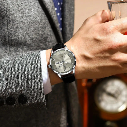POEDAGAR Business Brand Men Clock Waterproof Luminous Date Week Fashion Man Wristwatch Leather Luxury Men's Quartz Watches Reloj