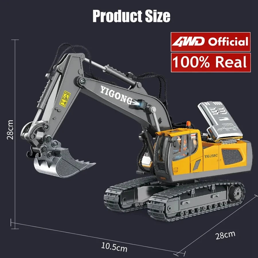 4WD Remote Control Excavator Toy Radio Controlled RC Dump Truck Vehicle Crawler Bulldozer Construction Buggy Light and Sound Car