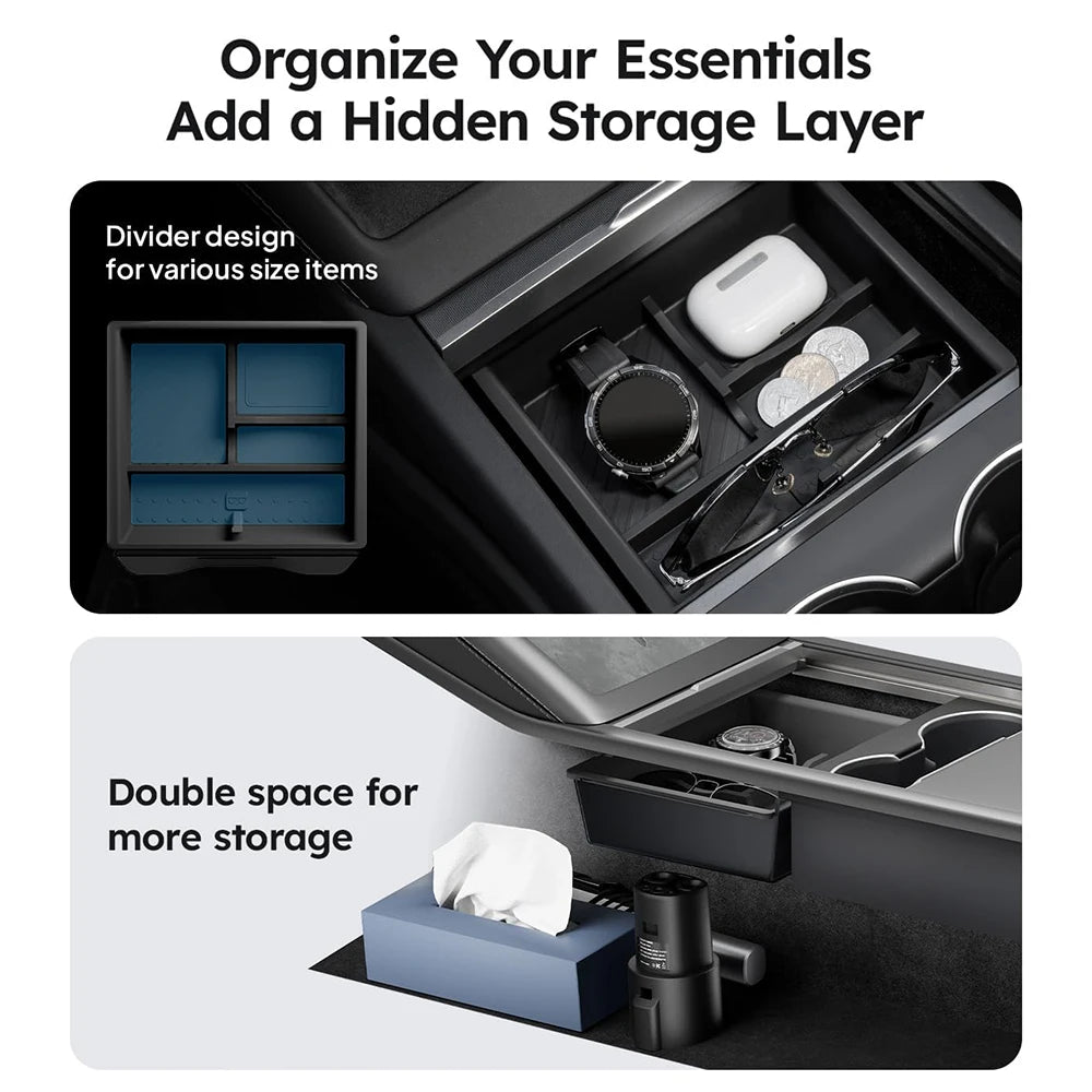 Heenvn For Tesla Model Y Juniper & Model 3 Highland 2025-2026 ABS Center Console Organizer Tray Armrest Storage Box Accessories