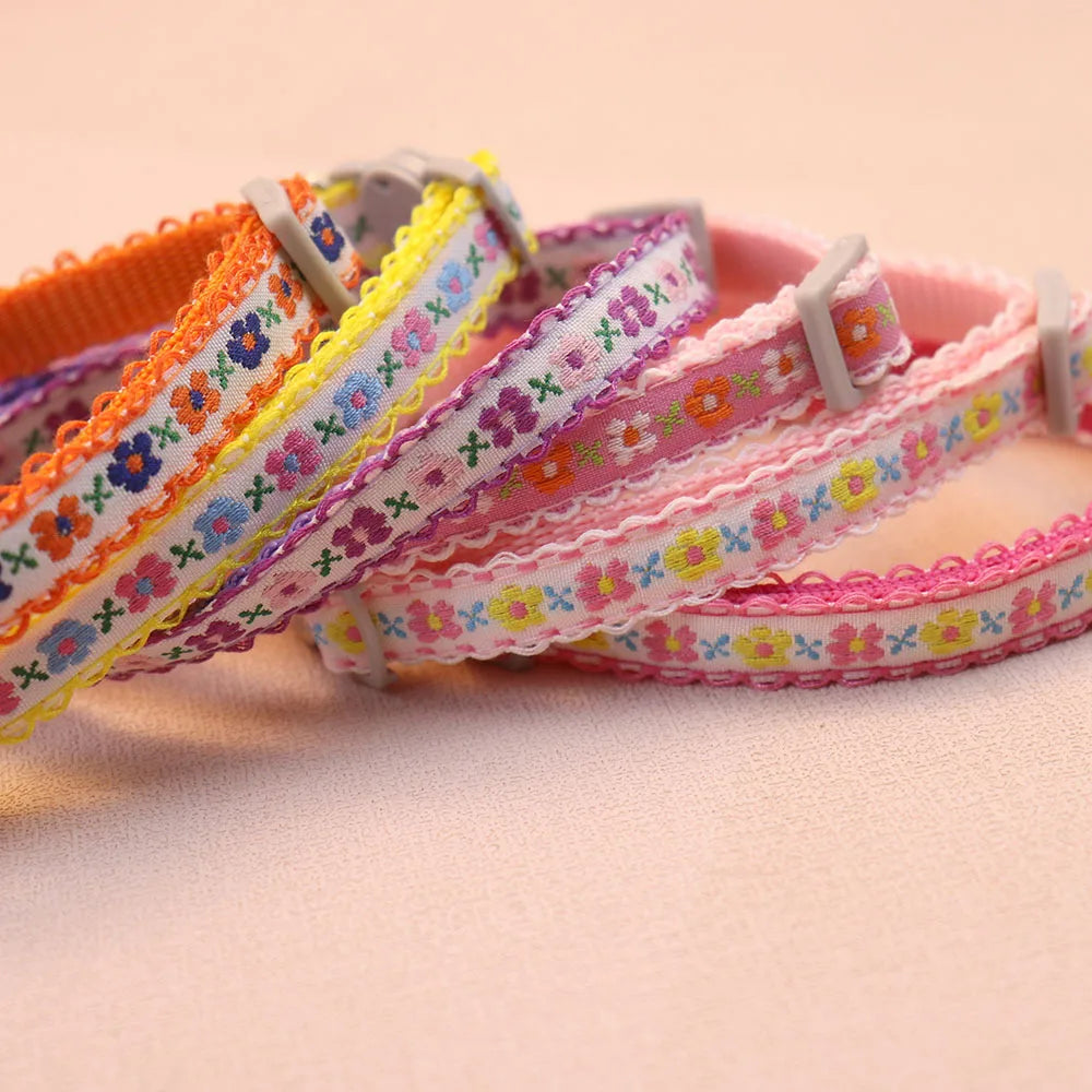 Hand Knitting Flower Pet Collar With Bell Colorful Retro Style Cat Collar Adjustable Safety Necklace For Puppy Cat Accessories